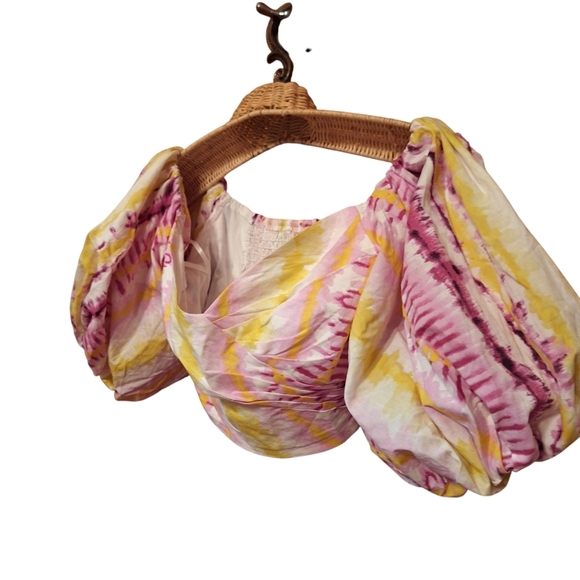 Tie Dyed Boho Cropped Puff Sleeve Top Ladies Small SHEIN Exotic Belly Dancer - Picture 1 of 4